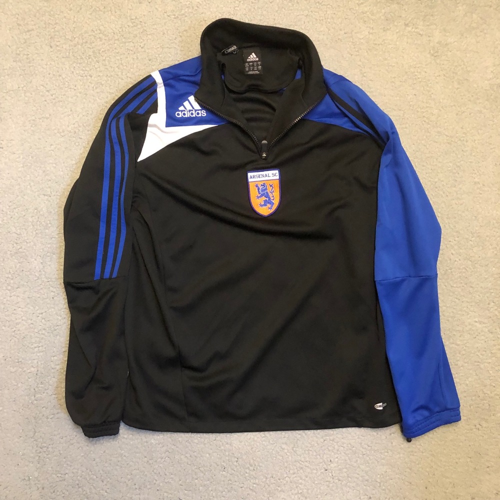 Adidas Arsenal SC Soccer 1/4 Zip Pullover Track Jacket Mens Large Black Blue
